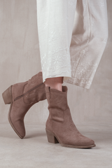 RODEO BOOTS WITH SELF COLOR EMBROIDERY AND SIZE ZIP IN KHAKI SUEDE