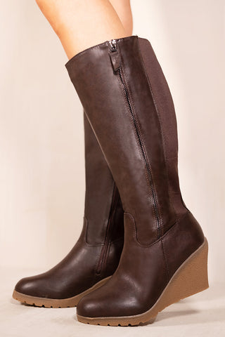 Ladies knee cheap high wedge boots