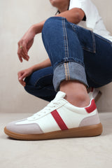 PACE CONTRAST PANEL LACE UP GUM SOLE TRAINERS IN RED