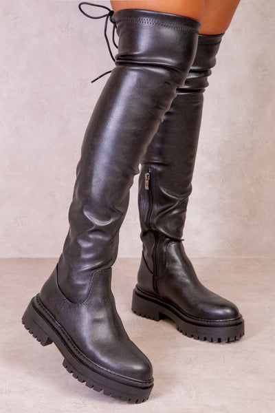 Black leather over the knee boots best sale