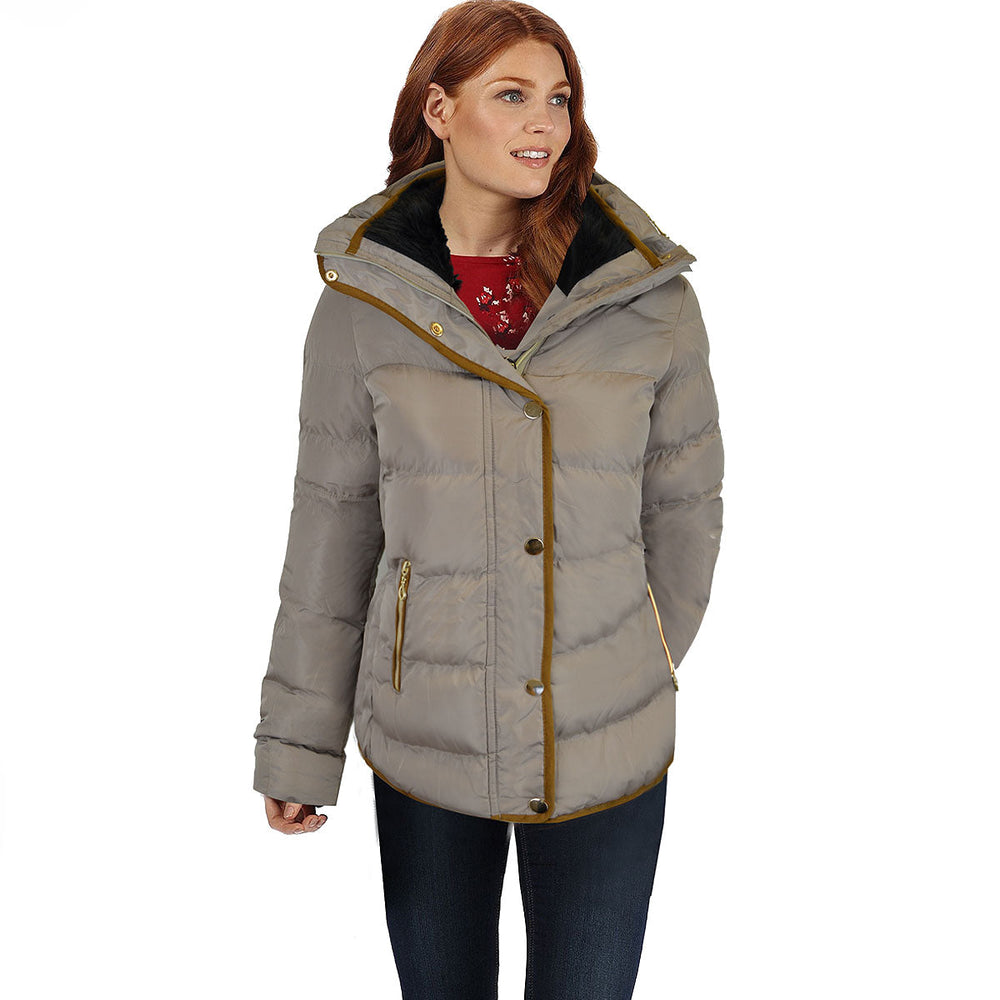 WRENLY QUILTED HOODED WINTER COAT WITH FULL SLEEVES IN BEIGE