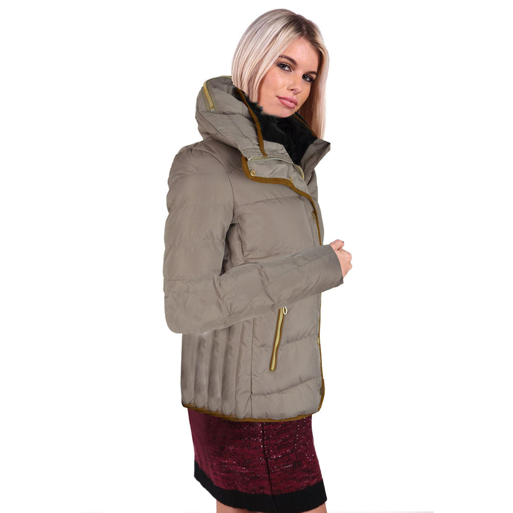 WRENLY QUILTED HOODED WINTER COAT WITH FULL SLEEVES IN BEIGE