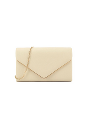 SCULPT  CLUTCH WITH GLEAMING DETAIL IN IVORY FAUX LEATHER