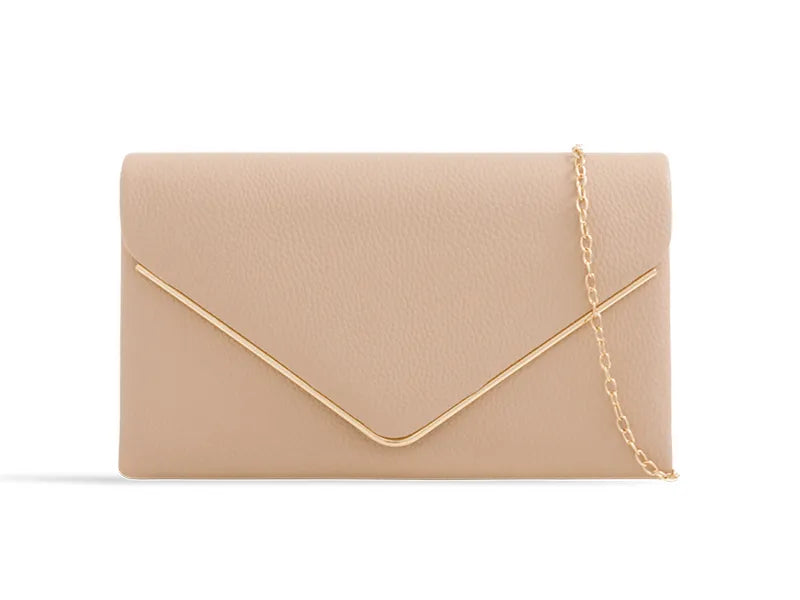 SCULPT  CLUTCH WITH GLEAMING DETAIL IN NUDE FAUX LEATHER