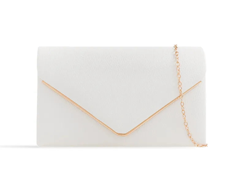 SCULPT  CLUTCH WITH GLEAMING DETAIL IN WHITE FAUX LEATHER