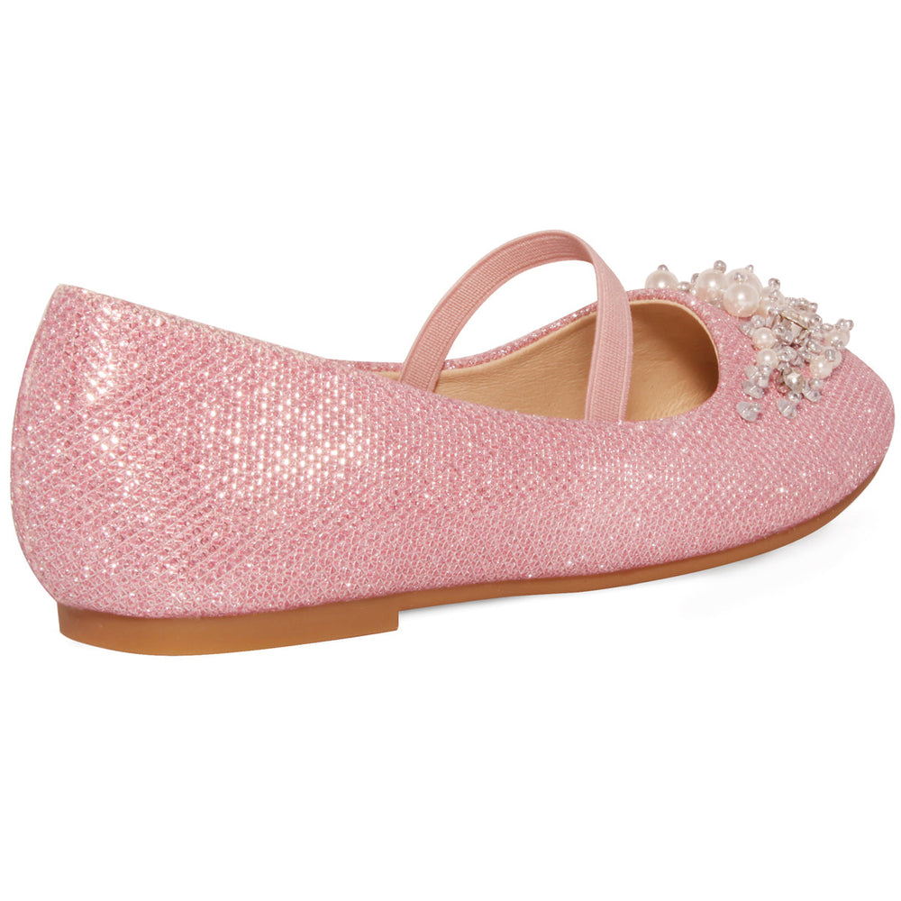 DAHLIA KIDS PEARL & DIAMANTE EMBELLISHED FLATFORM SHOES IN PINK