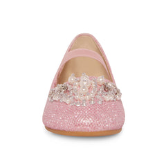 DAHLIA KIDS PEARL & DIAMANTE EMBELLISHED FLATFORM SHOES IN PINK