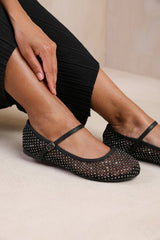 TENNESSEE WIDE FIT DIAMANTE DETAIL PUMP WITH STRAP IN BLACK MESH