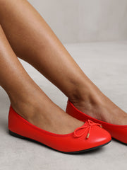 BEXLEY SLIP ON FLAT PUMPS IN RED FAUX LEATHER