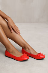 BEXLEY SLIP ON FLAT PUMPS IN RED FAUX LEATHER