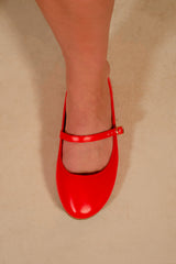 JOSIE BALLERINA FLATS WITH STRAP DETAIL IN RED FAUX LEATHER