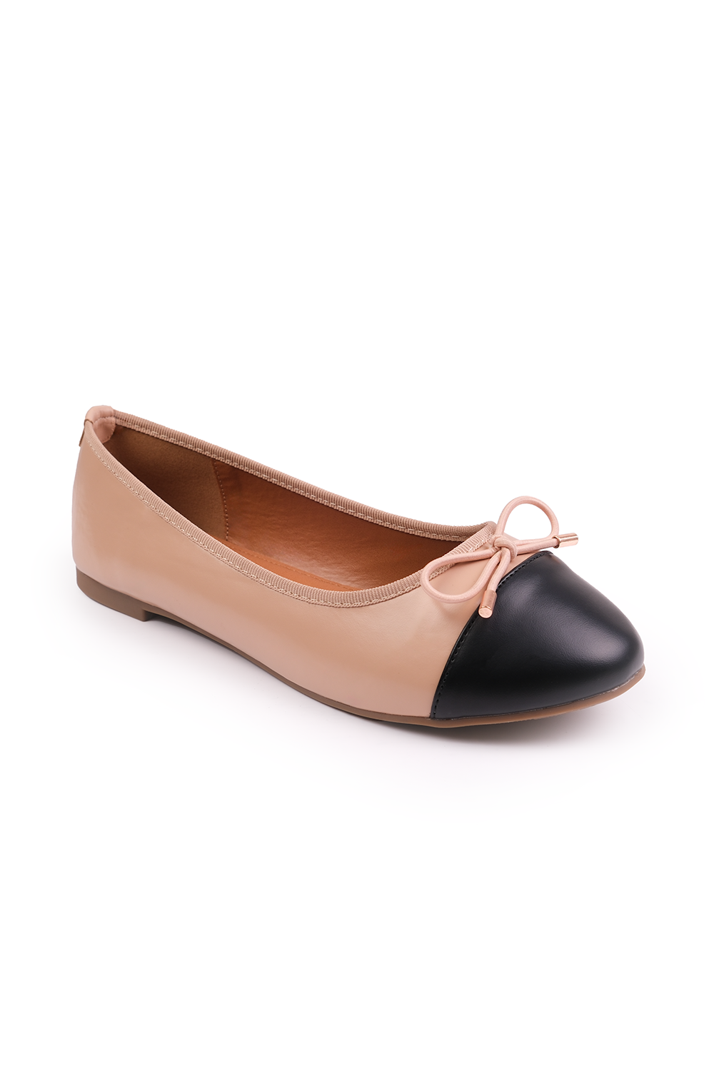 JANICE BALLERINA FLATS WITH FRON BOW DETAIL IN NUDE FAUX LEATHER
