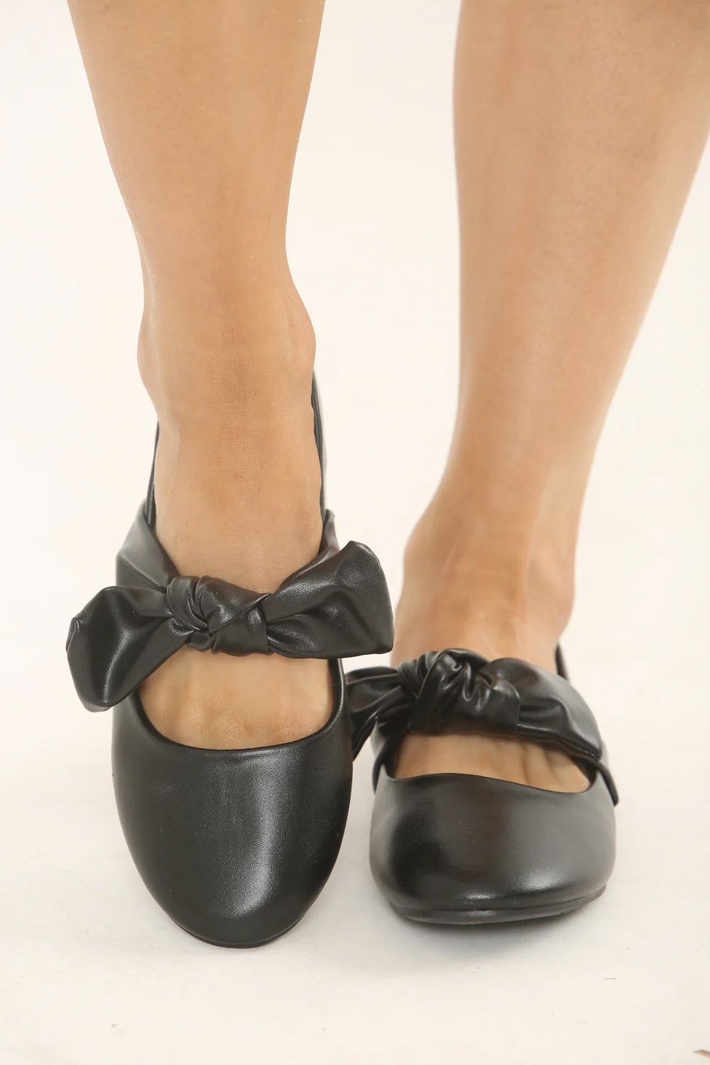Imani Girl's School Bow Strap Ballerina Shoes In Black Faux Leather