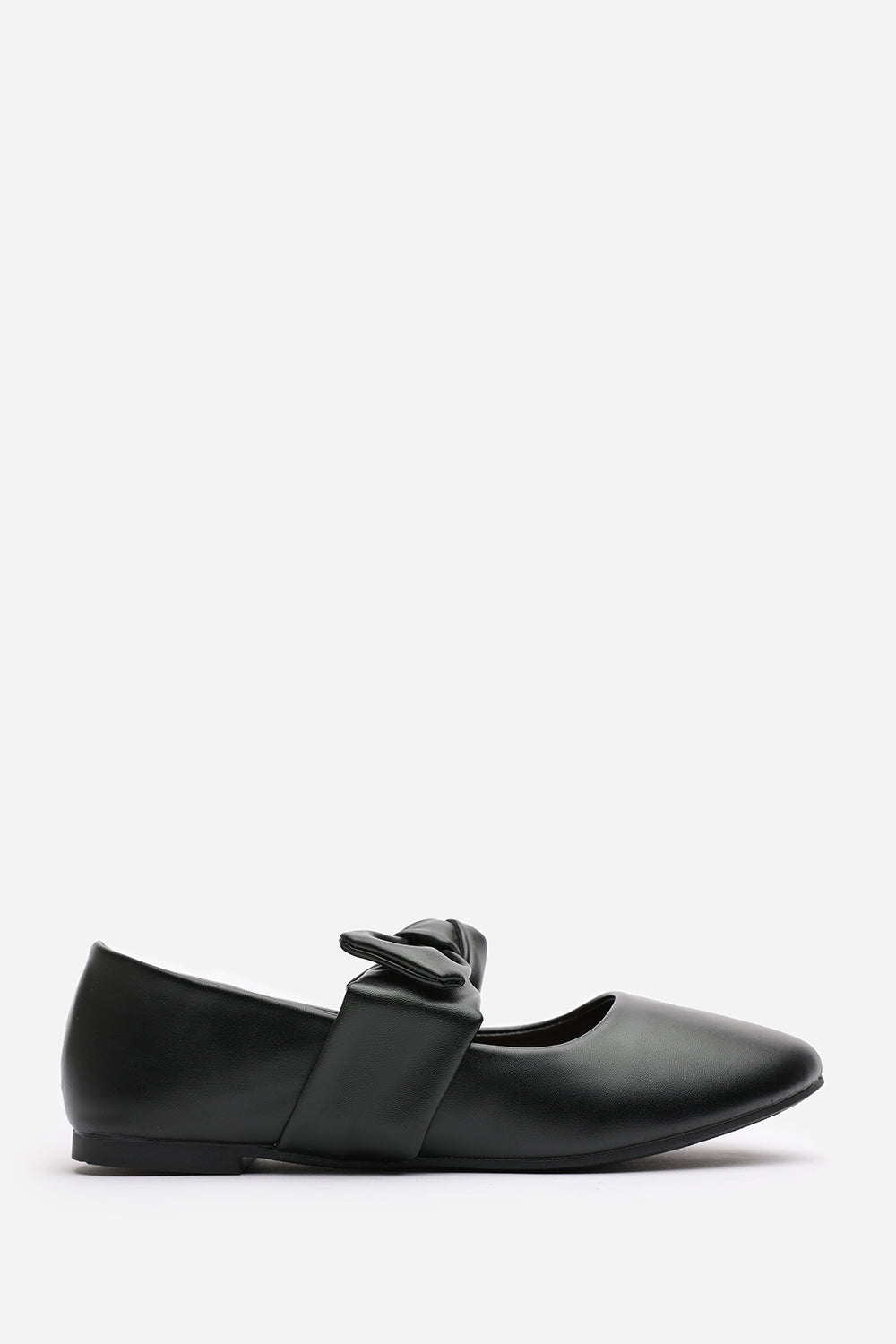 Gabriella Bow Strap Ballet Flats in Black Faux Leather