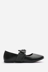 Gabriella Bow Strap Ballet Flats in Black Faux Leather