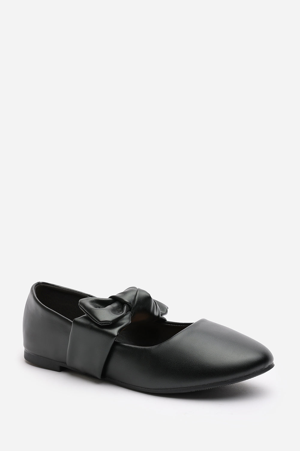 Gabriella Bow Strap Ballet Flats in Black Faux Leather