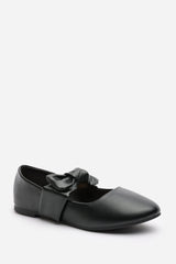 Gabriella Bow Strap Ballet Flats in Black Faux Leather