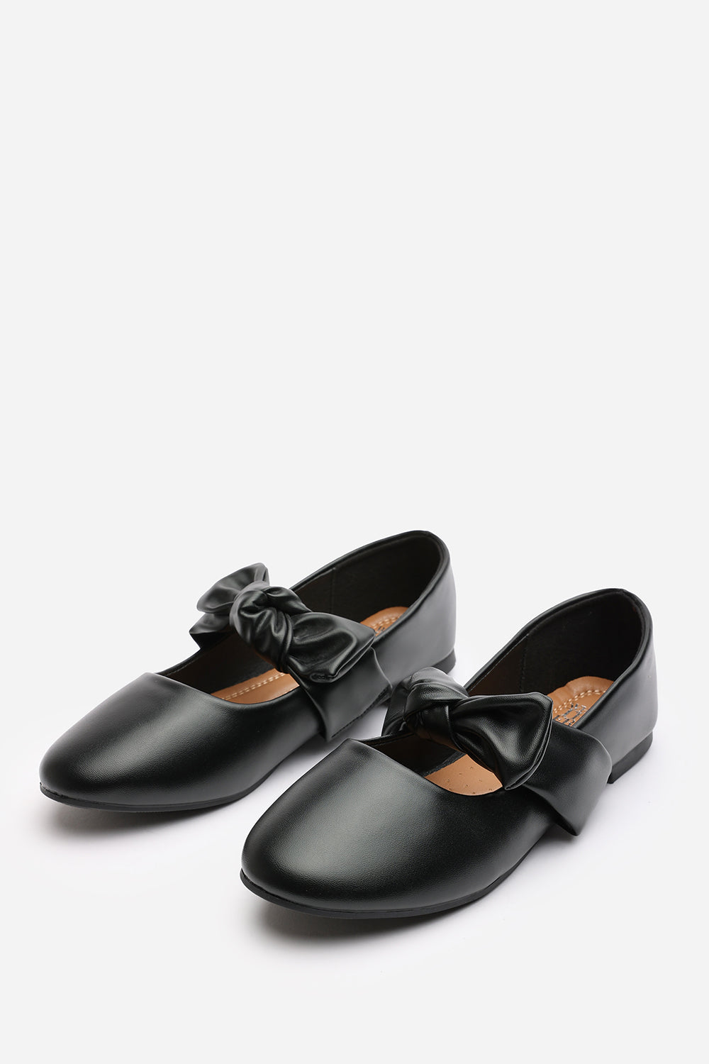 Gabriella Bow Strap Ballet Flats in Black Faux Leather