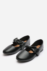 Gabriella Bow Strap Ballet Flats in Black Faux Leather