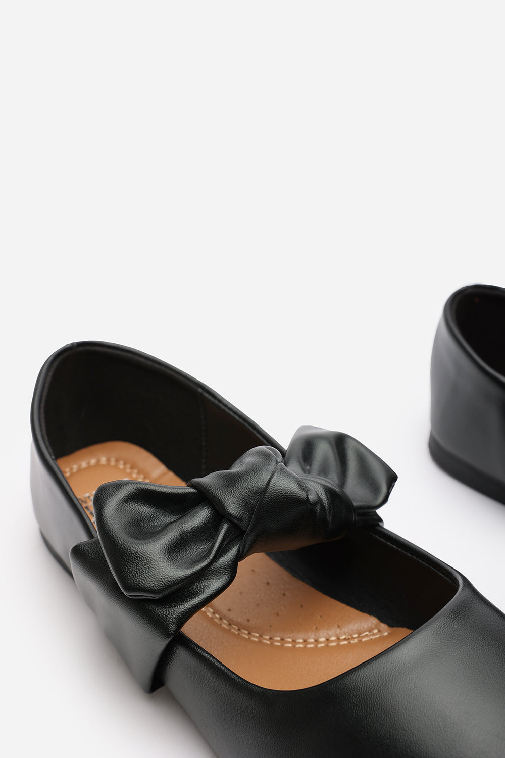 Gabriella Bow Strap Ballet Flats in Black Faux Leather