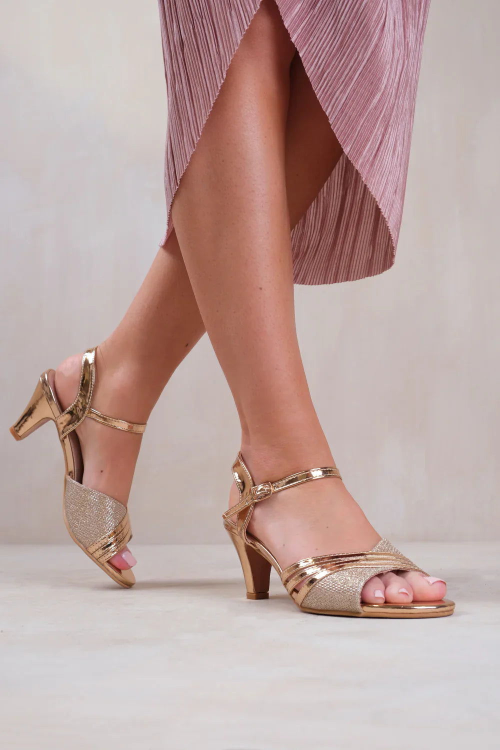 Mid Heel Sandals Gold Shoes Wide Fit STORMI WIDE FIT LOW HEEL