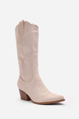Yasmine Calf Cowboy Boots Block Heel Western Embroidered In Beige Suede