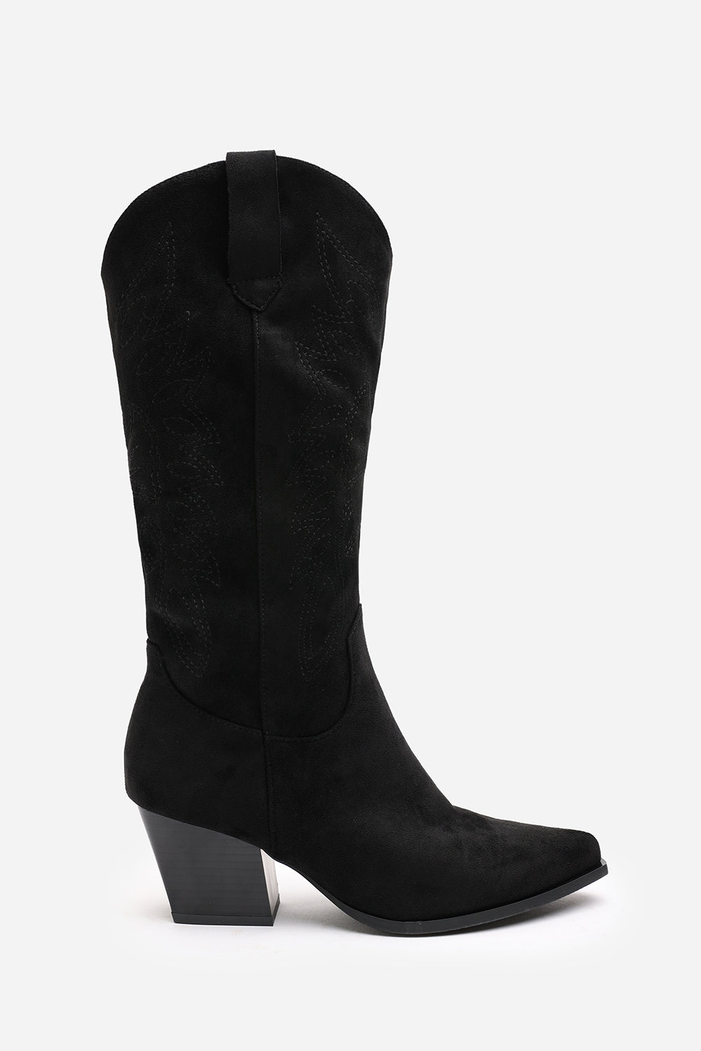 Yasmine Calf Cowboy Boots Block Heel Western Embroidered In Black Suede