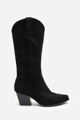 Yasmine Calf Cowboy Boots Block Heel Western Embroidered In Black Suede