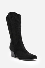 Yasmine Calf Cowboy Boots Block Heel Western Embroidered In Black Suede