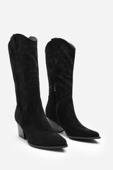 Yasmine Calf Cowboy Boots Block Heel Western Embroidered In Black Suede