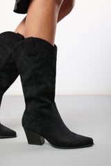 Yasmine Calf Cowboy Boots Block Heel Western Embroidered In Black Suede