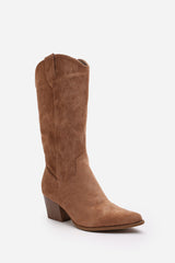Yasmine Calf Cowboy Boots Block Heel Western Embroidered In Camel Suede