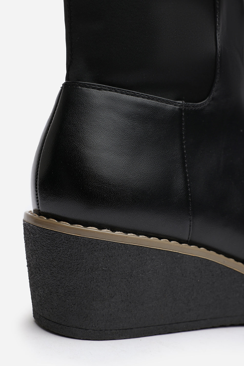 Journey Black Knee High Wedge Boot With Stitch Detail