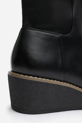 Journey Black Knee High Wedge Boot With Stitch Detail