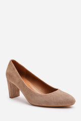 Livia Wide Fit Camel Suede Mid Block Heel Court Shoe With Rounded Toe
