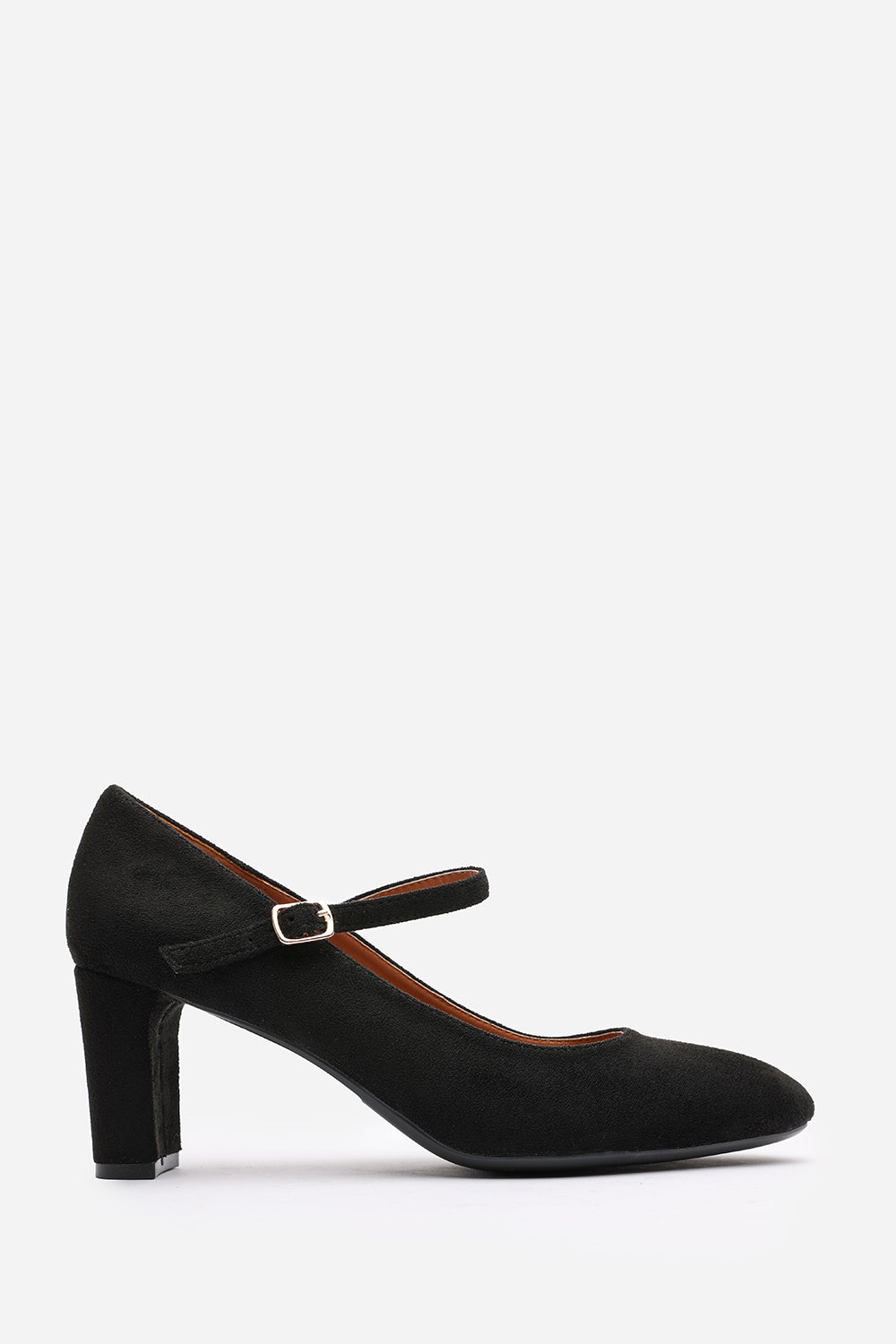 Nolan Wide Fit Black Suede Mary Jane Court Shoe with Buckle strap