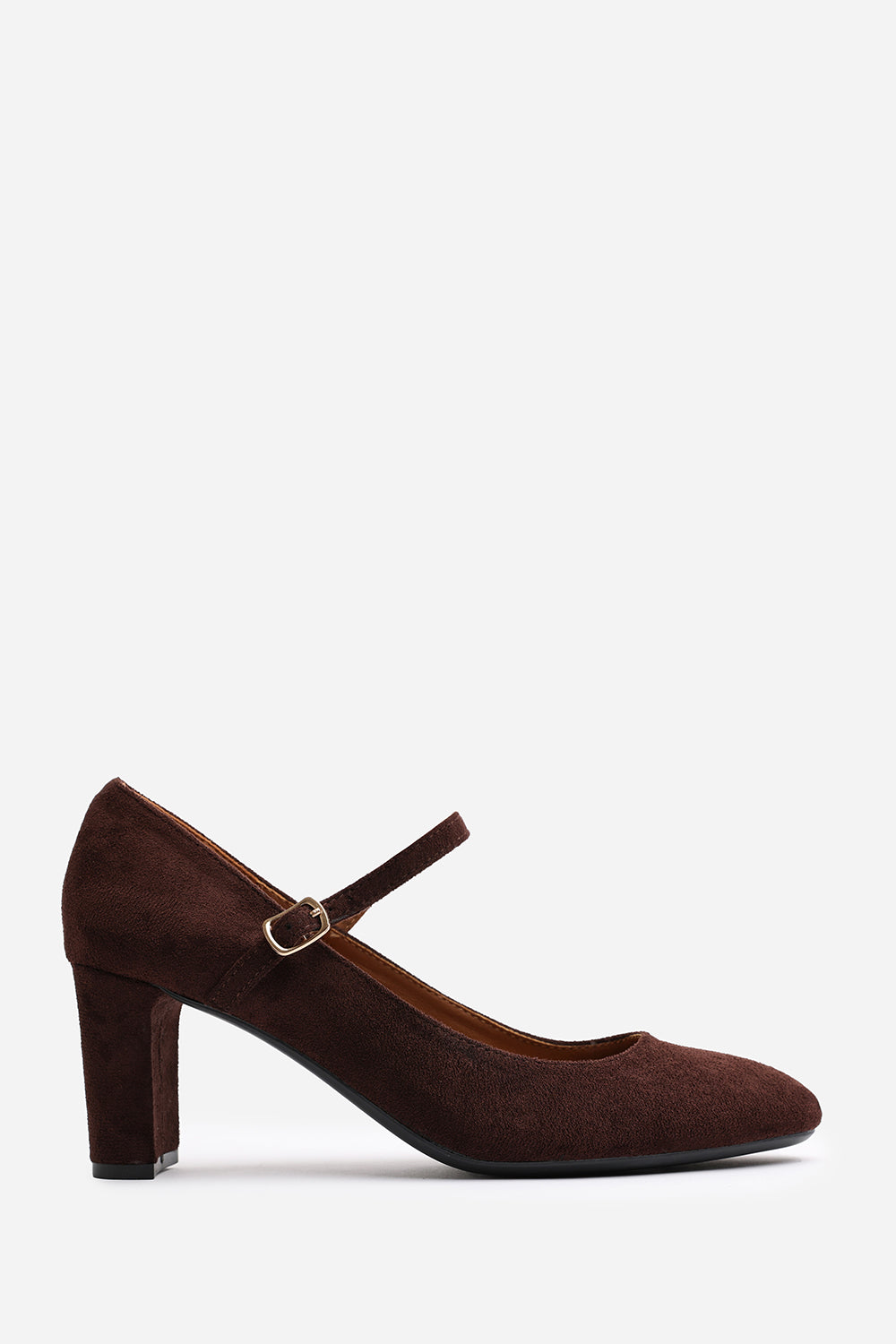 Nolan Wide Fit Brown Suede Mary Jane Court Shoe with Buckle strap
