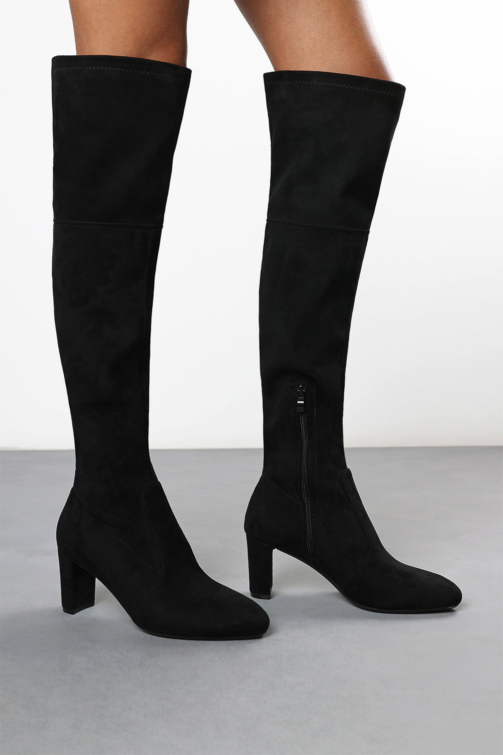 Winnie Black Suede Block Heel Over The Knee Boots