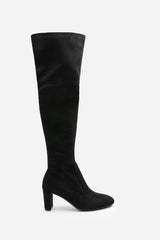 Winnie Black Suede Block Heel Over The Knee Boots