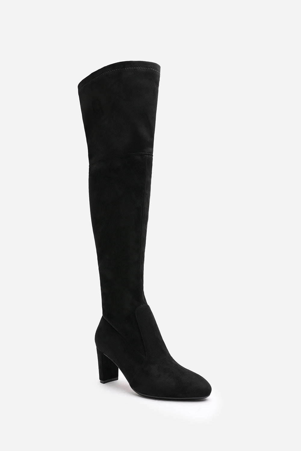 Winnie Black Suede Block Heel Over The Knee Boots