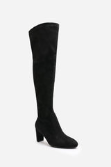 Winnie Black Suede Block Heel Over The Knee Boots