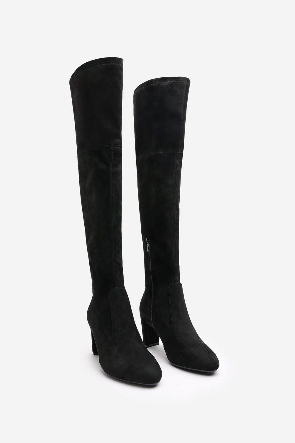 Winnie Black Suede Block Heel Over The Knee Boots