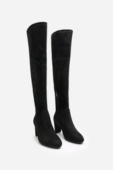Winnie Black Suede Block Heel Over The Knee Boots