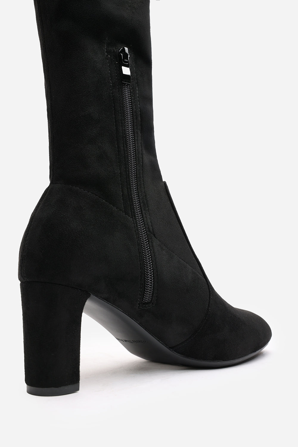 Winnie Black Suede Block Heel Over The Knee Boots
