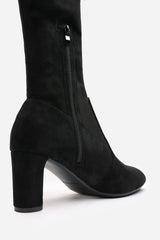 Winnie Black Suede Block Heel Over The Knee Boots