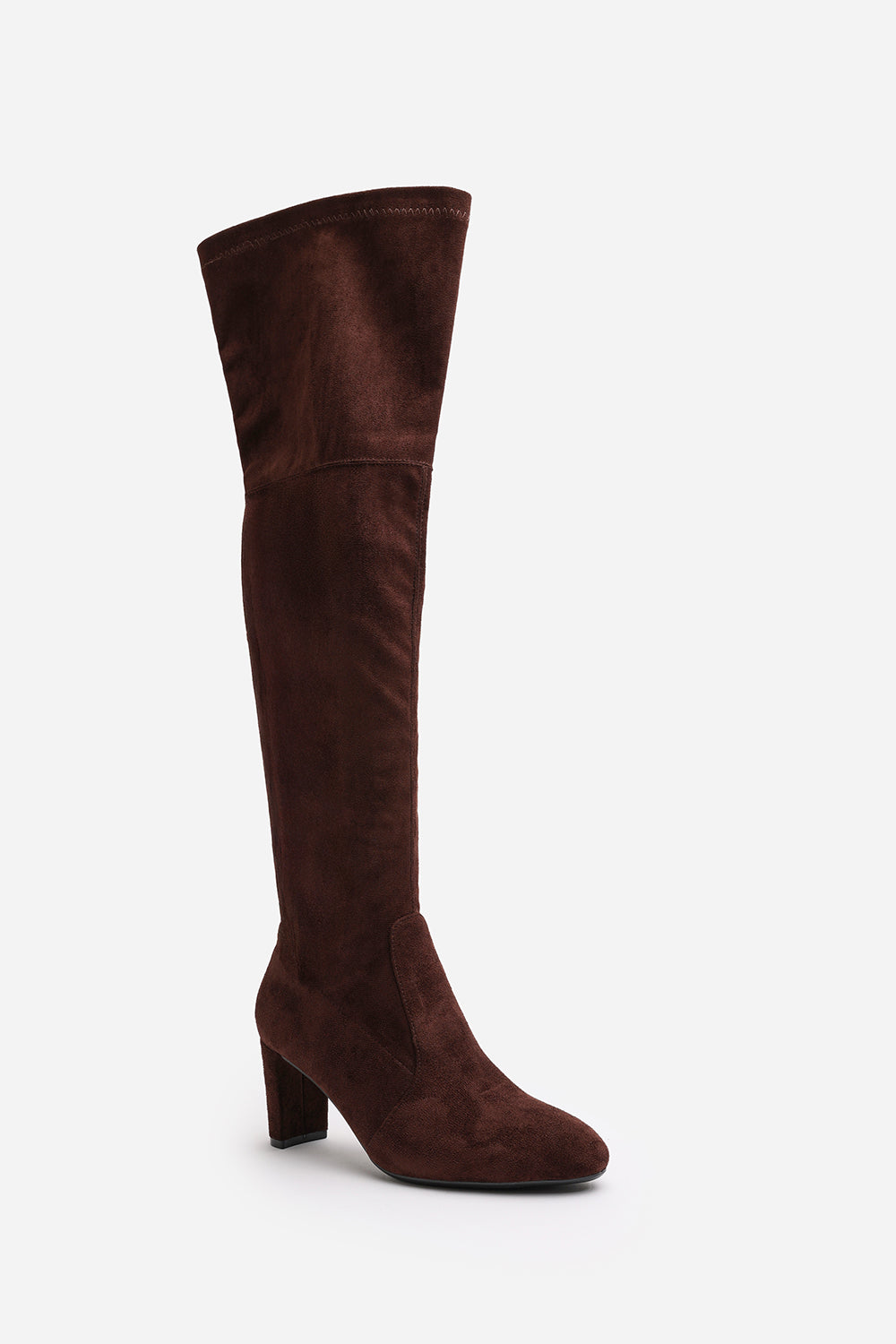 Winnie Dark Brown Suede Block Heel Over The Knee Boots