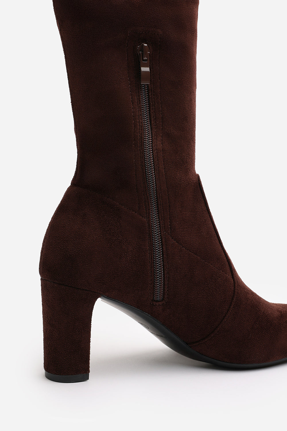 Winnie Dark Brown Suede Block Heel Over The Knee Boots