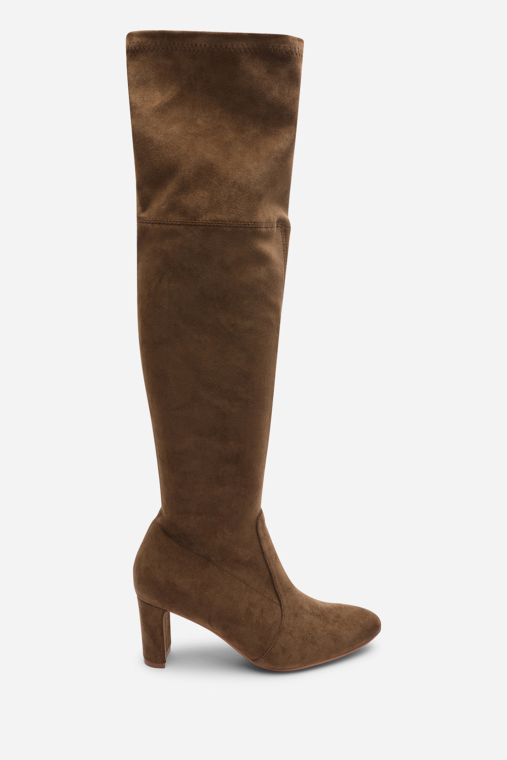 Winnie Khaki Suede Block Heel Over The Knee Boots
