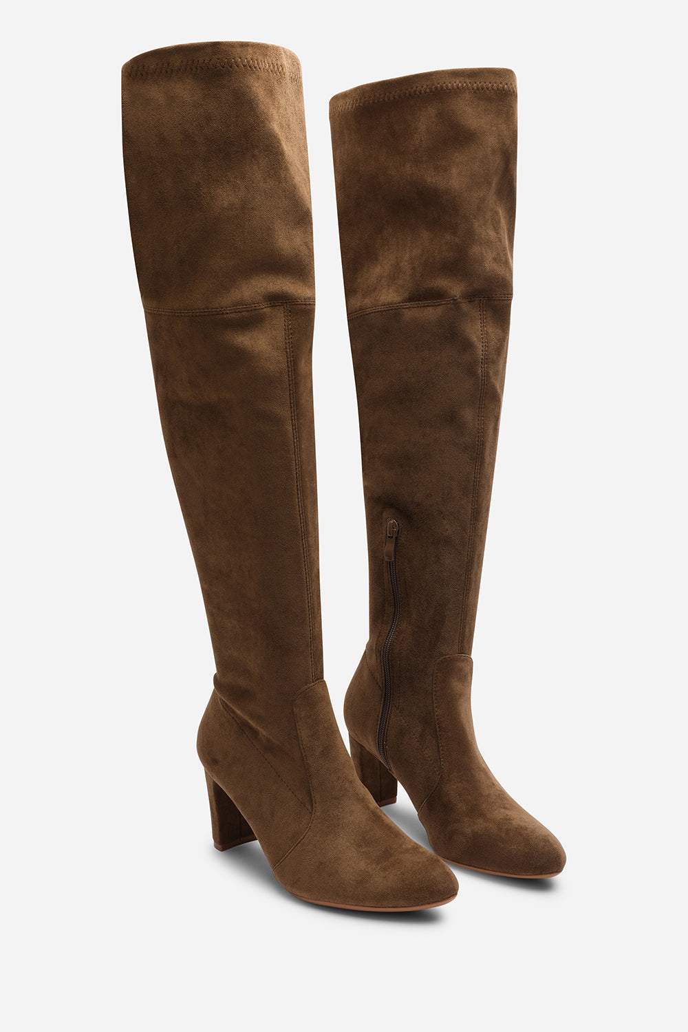 Winnie Khaki Suede Block Heel Over The Knee Boots