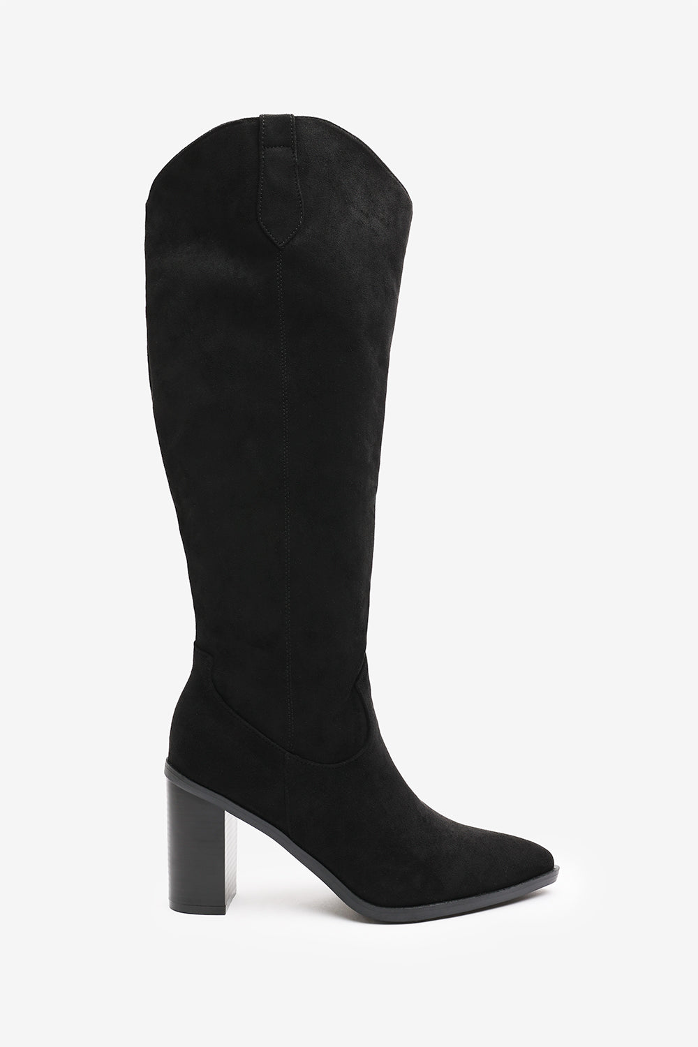 Regina Black Suede Knee High Block Heeled Boot